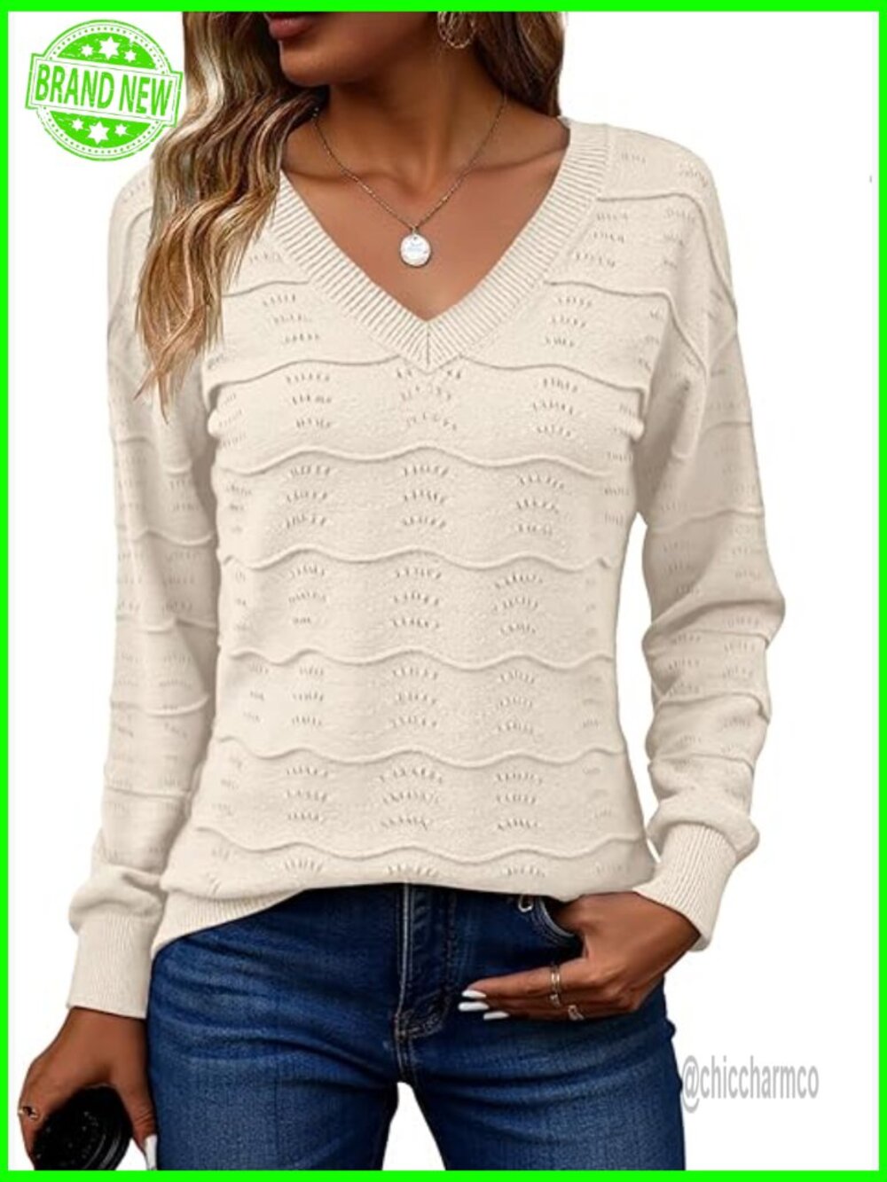 Lightweight Crochet V-Neck Pullover Sweater Long Sleeve Casual Top